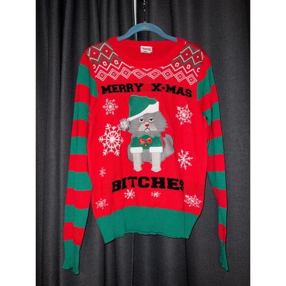 Ugly Christmas Sweater Xmas Size Medium Cat - Picture 1 of 3